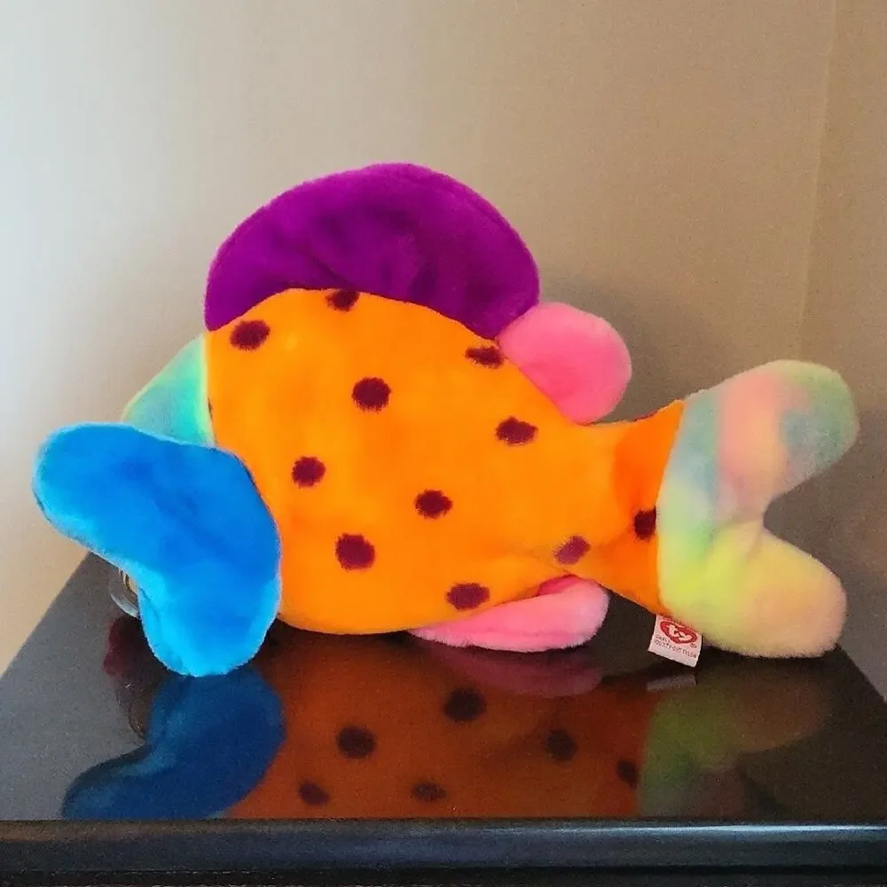 Ty Beanie Baby Lips Vibrant Plush Fish with Blue and Orange